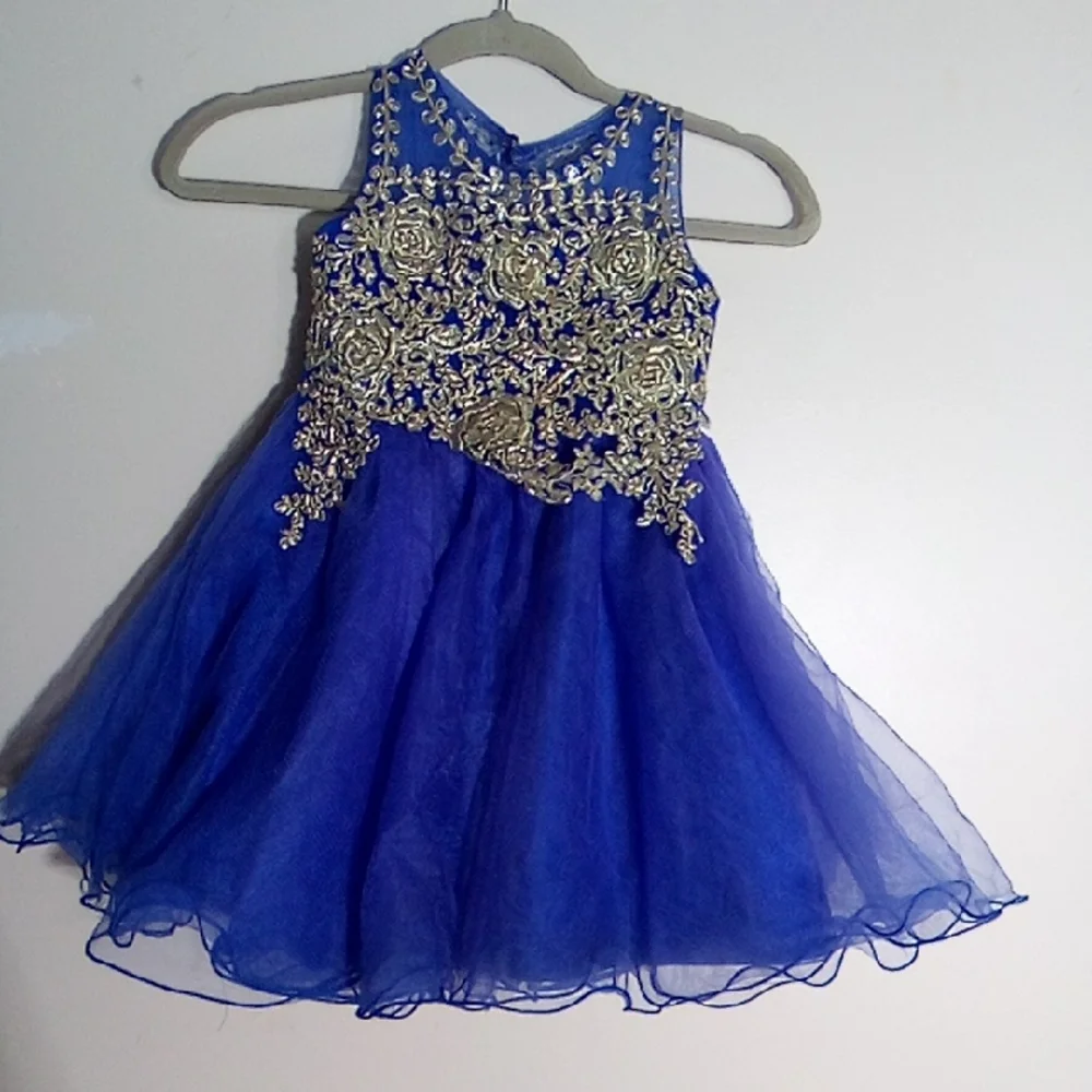 TIP  Top Royal Blue Floral Appliqué Tulle Dress Size 4 Girl (4-5) Years